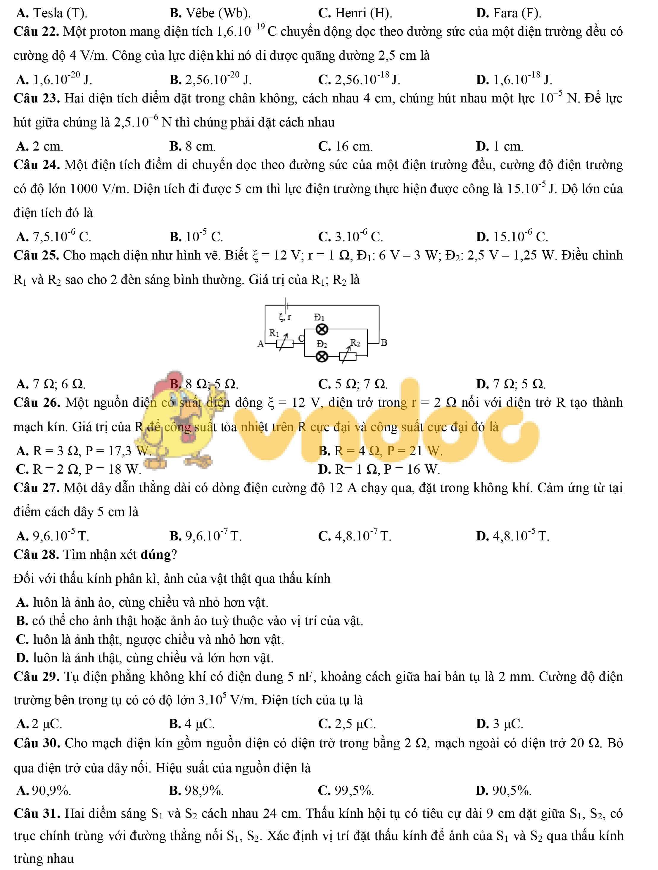 Đề khảo sát chất lượng đầu năm lớp 12 môn Vật lý năm 2019 - 2020 trường THPT Thuận Thành 1 - Bắc Ninh