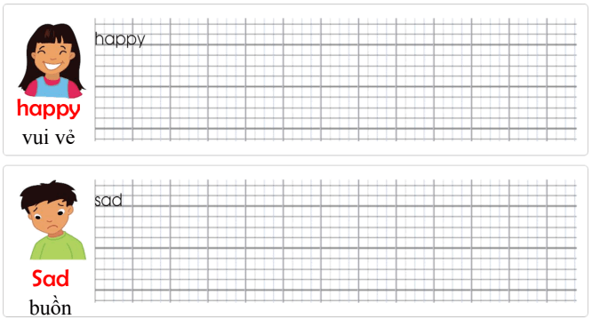 Tập viết Tiếng Anh lớp 1 Unit 5 He's happy!