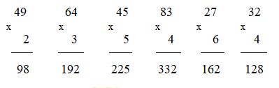 Nhân số có hai chữ số với số có một chữ số (có nhớ)