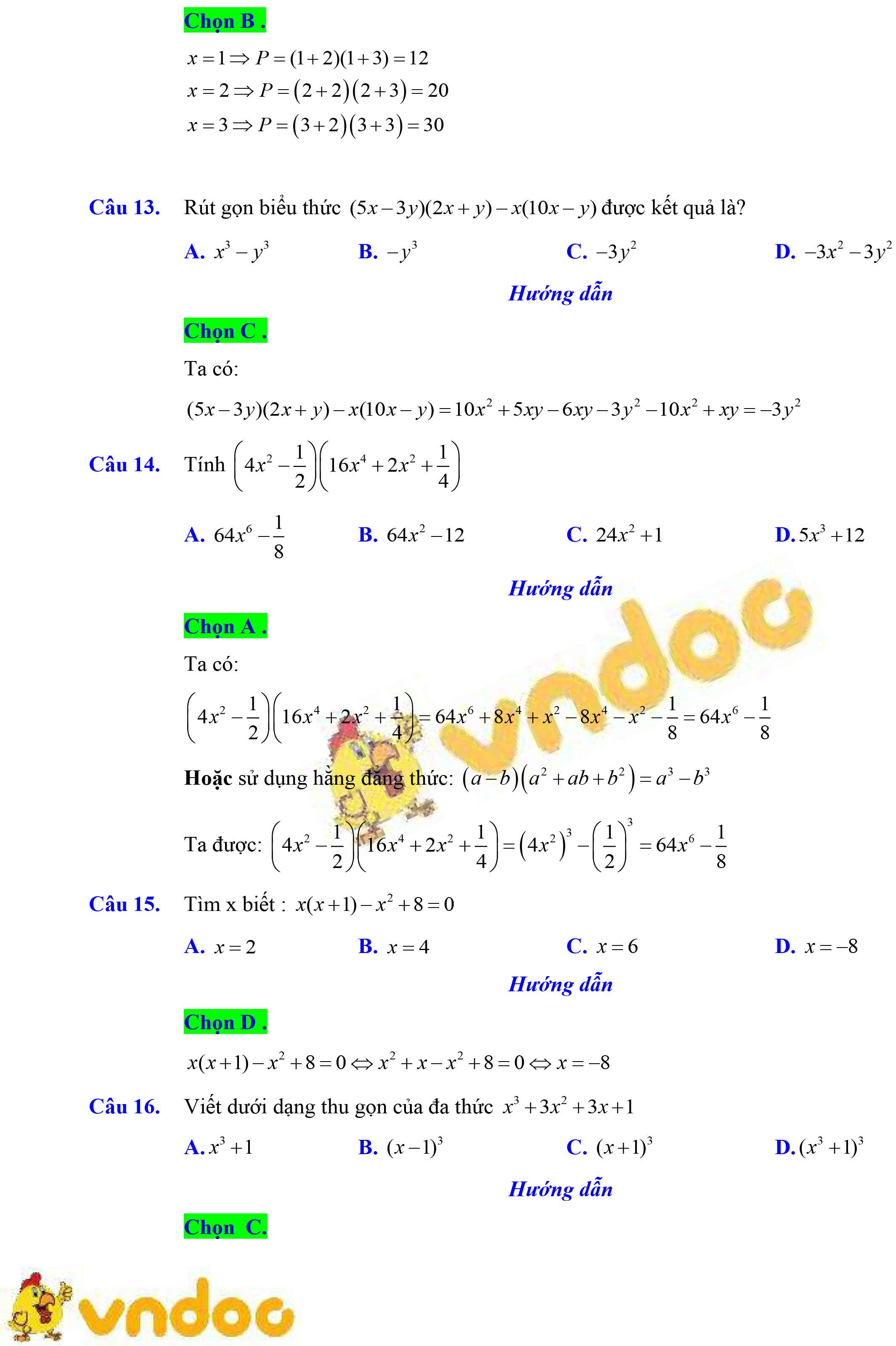 350 bài tập trắc nghiệm phép nhân và phép chia các đa thức