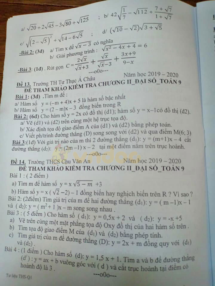 Đề kiểm tra 1 tiết môn Toán lớp 9 năm học 2019 - 2020