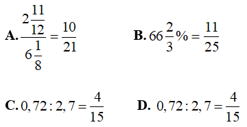 Trắc nghiệm: Tìm tỉ số của hai số 