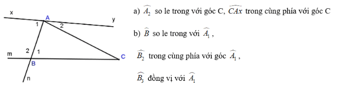 Trắc nghiệm: Các góc tạo bởi một đường thẳng cắt hai đường thẳng 