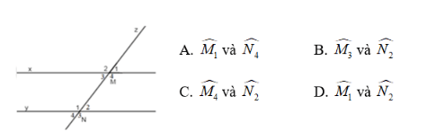 Trắc nghiệm: Các góc tạo bởi một đường thẳng cắt hai đường thẳng 
