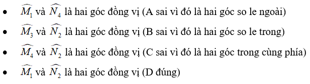 Trắc nghiệm: Các góc tạo bởi một đường thẳng cắt hai đường thẳng 