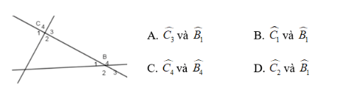 Trắc nghiệm: Các góc tạo bởi một đường thẳng cắt hai đường thẳng 