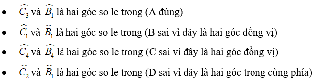Trắc nghiệm: Các góc tạo bởi một đường thẳng cắt hai đường thẳng 