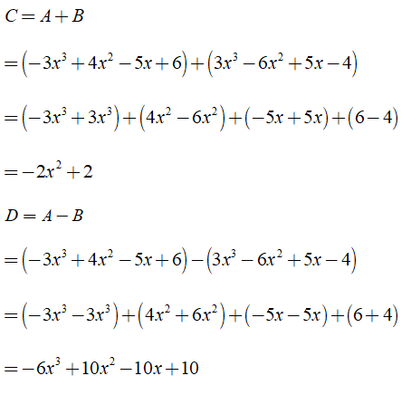 Trắc nghiệm: Cộng, trừ đa thức một biến 