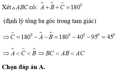 Trắc nghiệm: Quan hệ giữa góc và cạnh đối diện trong một tam giác 