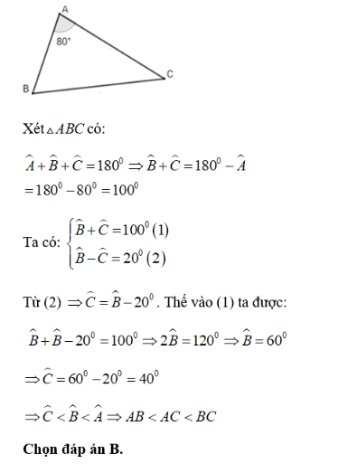 Trắc nghiệm: Quan hệ giữa góc và cạnh đối diện trong một tam giác 