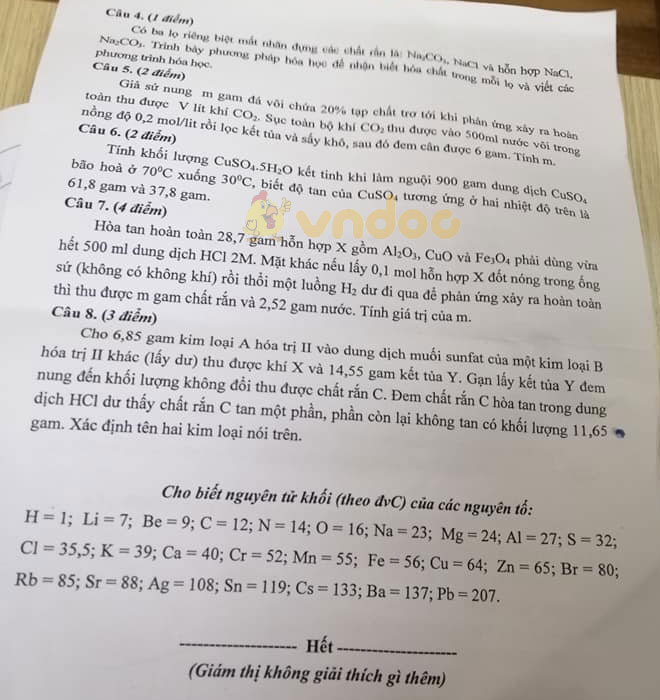 Đề thi chọn học sinh giỏi lớp 9 môn Hóa học Phòng GD&ĐT quận Đống Đa năm học 2019 - 2020