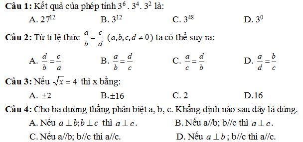 Đề thi giữa kì 1 lớp 7 môn Toán trường THCS Thịnh Quang năm học 2018 - 2019