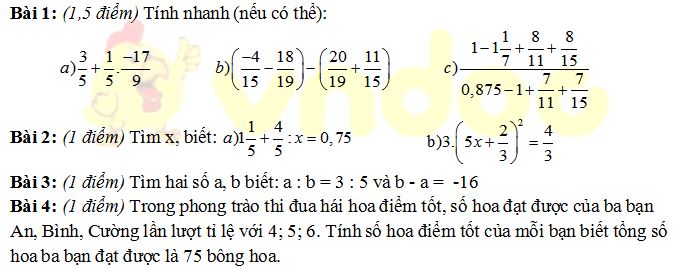 Đề thi giữa kì 1 lớp 7 môn Toán trường THCS Thịnh Quang năm học 2018 - 2019