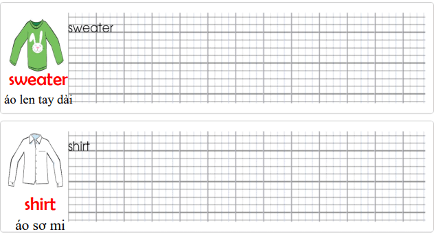 Tập viết Tiếng Anh lớp 1 Unit 8 I've got a shirt!