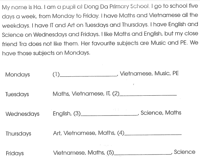 Bài tập cuối tuần môn Tiếng Anh lớp 4 Tuần 12