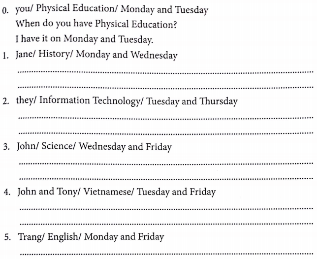 Bài tập ngữ pháp tiếng Anh lớp 4 Unit 8 What subjects do you have today?