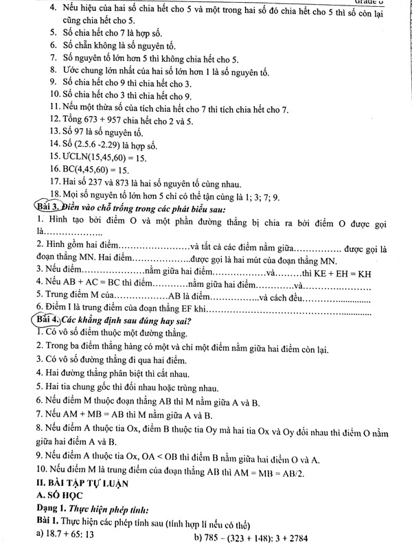 Đề cương ôn tập học kì 1 môn Toán lớp 6