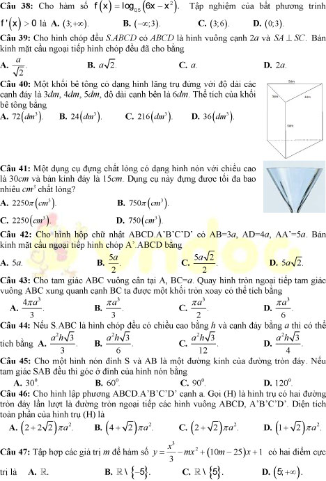 Đề thi học kì 1 lớp 12 môn Toán trường THPT chuyên ĐHSP Hà Nội năm học 2019-2020