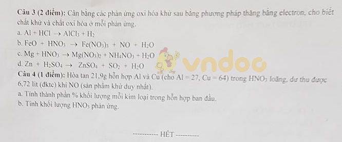 Đề thi học kì 1 lớp 10 môn Hóa học trường THPT Đào Duy Từ năm học 2019 - 2020