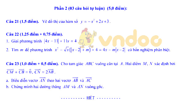 Đề thi học kì 1 lớp 10 môn Toán trường THPT Nguyễn Gia Thiều năm học 2019 - 2020