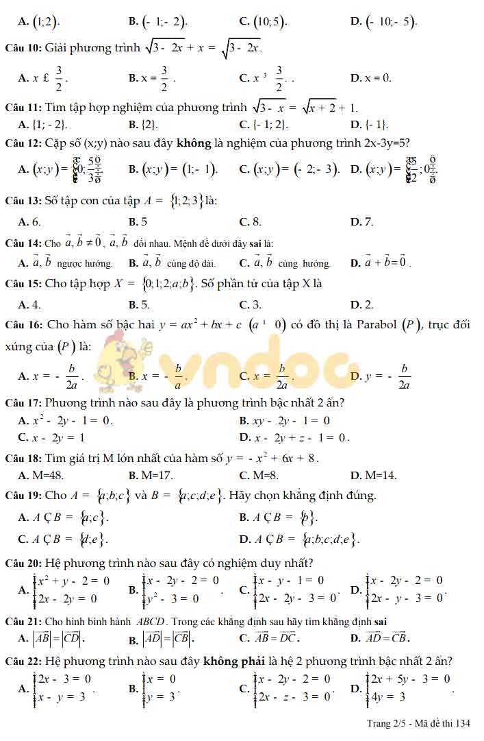 Đề thi học kì 1 lớp 10 môn Toán Sở GD&ĐT Tây Ninh năm học 2019 - 2020