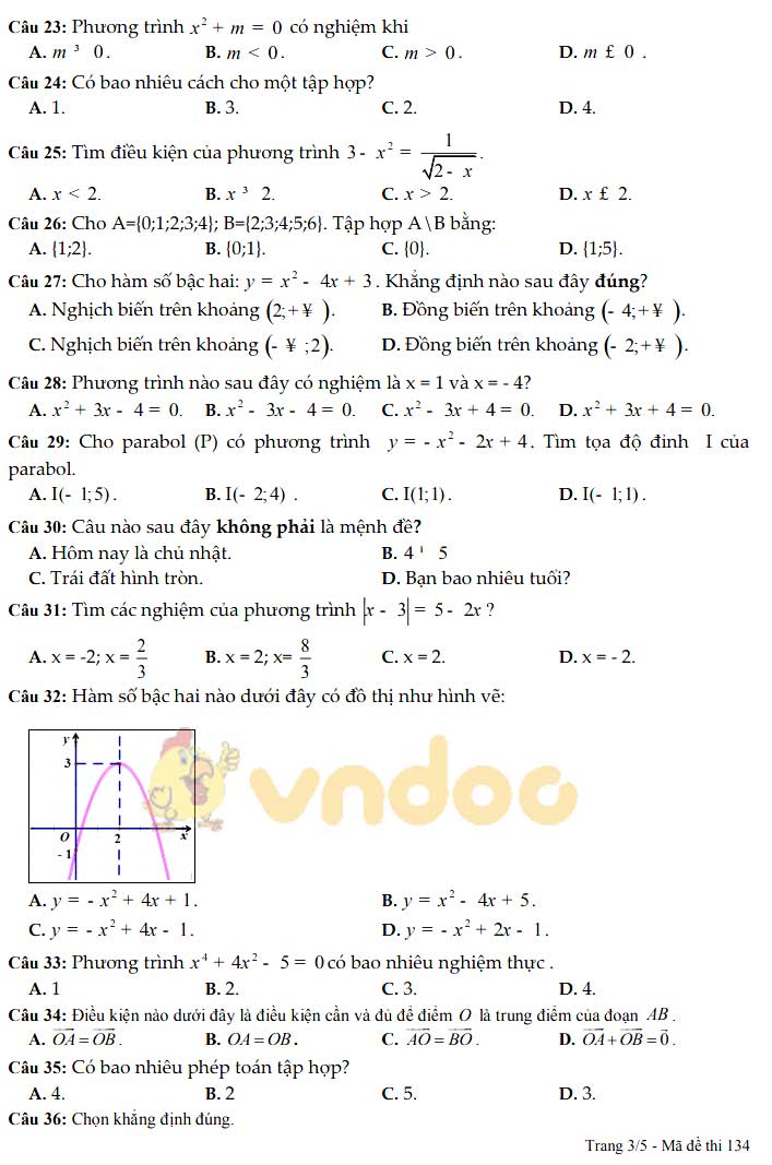 Đề thi học kì 1 lớp 10 môn Toán Sở GD&ĐT Tây Ninh năm học 2019 - 2020