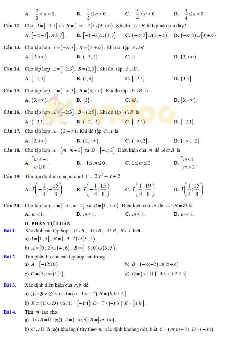 Đề thi học kì 1 lớp 10 môn Toán Sở GD&ĐT Tiền Giang năm học 2019 - 2020