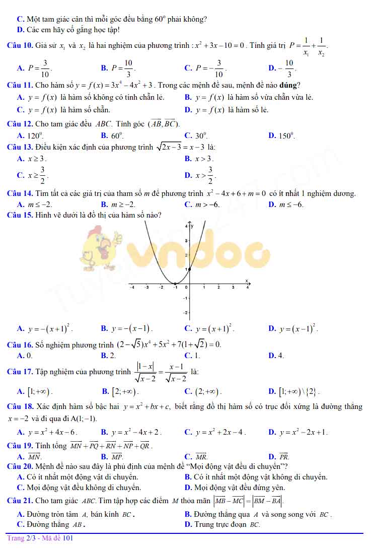 Đề thi học kì 1 lớp 10 môn Toán Trường THPT Kim Liên, Hà Nội năm học 2019 - 2020