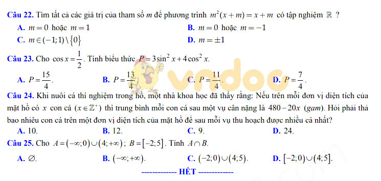 Đề thi học kì 1 lớp 10 môn Toán Trường THPT Kim Liên, Hà Nội năm học 2019 - 2020