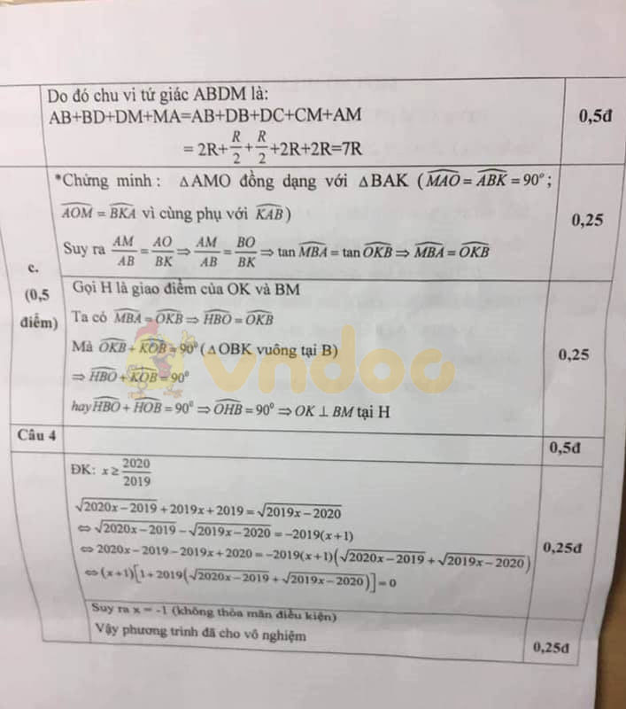 Đề thi học kì 1 lớp 9 môn Toán Phòng GD&ĐT quận Cầu Giấy năm học 2019 - 2020