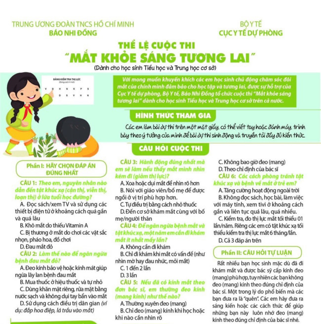 Câu hỏi mắt khỏe sáng tương lai