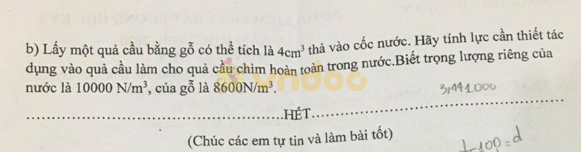 Đề thi học kì 1 lớp 8 môn Vật lý Phòng GD&ĐT Dĩ An năm học 2019 - 2020
