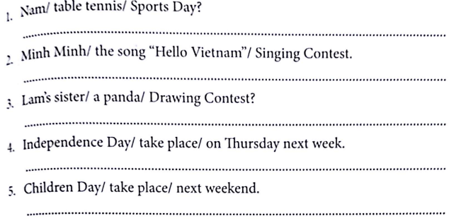 Bài tập ngữ pháp tiếng Anh lớp 5 Unit 10 When will Sports Day be?