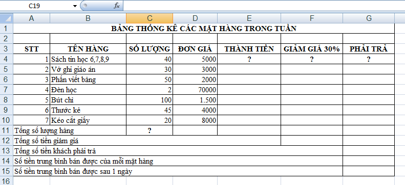 Đề kiểm tra môn Tin học lớp 7 học kì 1 có đáp án năm 2019
