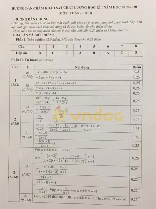 Đề thi học kì 1 lớp 8 môn Toán Phòng GD&ĐT huyện Ý Yên năm học 2019 - 2020