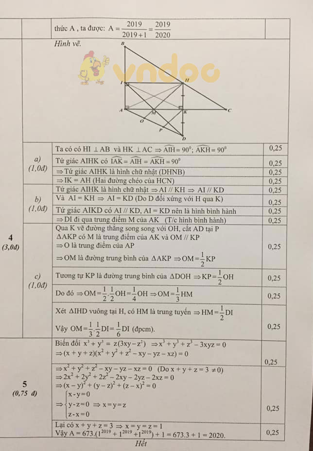 Đề thi học kì 1 lớp 8 môn Toán Phòng GD&ĐT huyện Ý Yên năm học 2019 - 2020