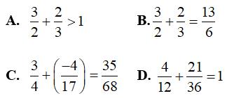Trắc nghiệm Toán lớp 6: Phép cộng phân số