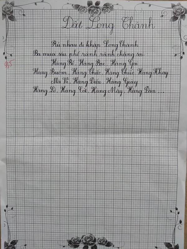 Bài thi viết chữ đẹp của học sinh lớp 3