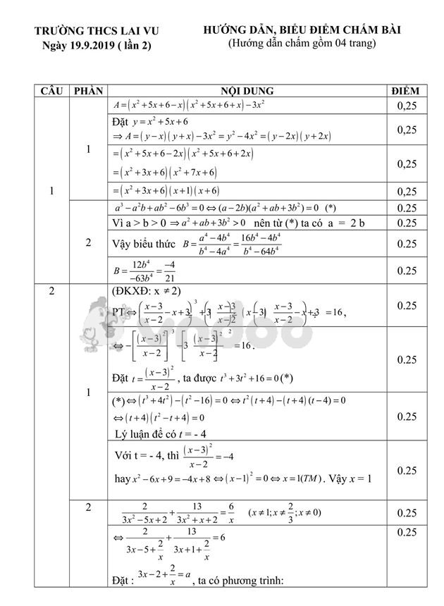 Đề thi học sinh giỏi lớp 9 môn Toán Trường THCS Lai Vu năm học 2019 - 2020 (lần 2)
