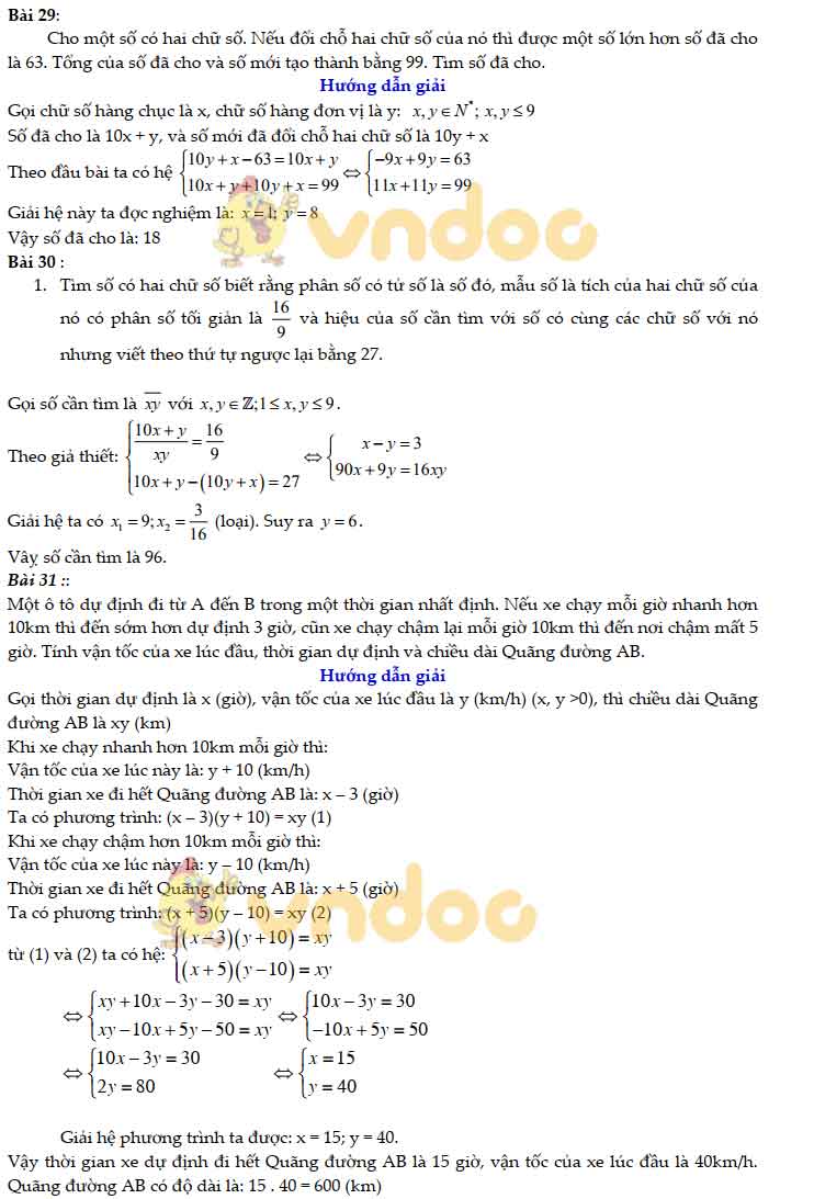 83 bài Toán giải bằng cách lập hệ phương trình