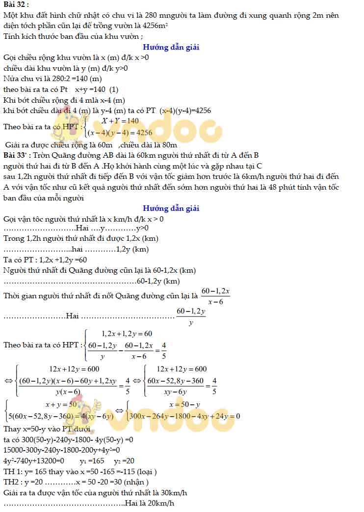 83 bài Toán giải bằng cách lập hệ phương trình