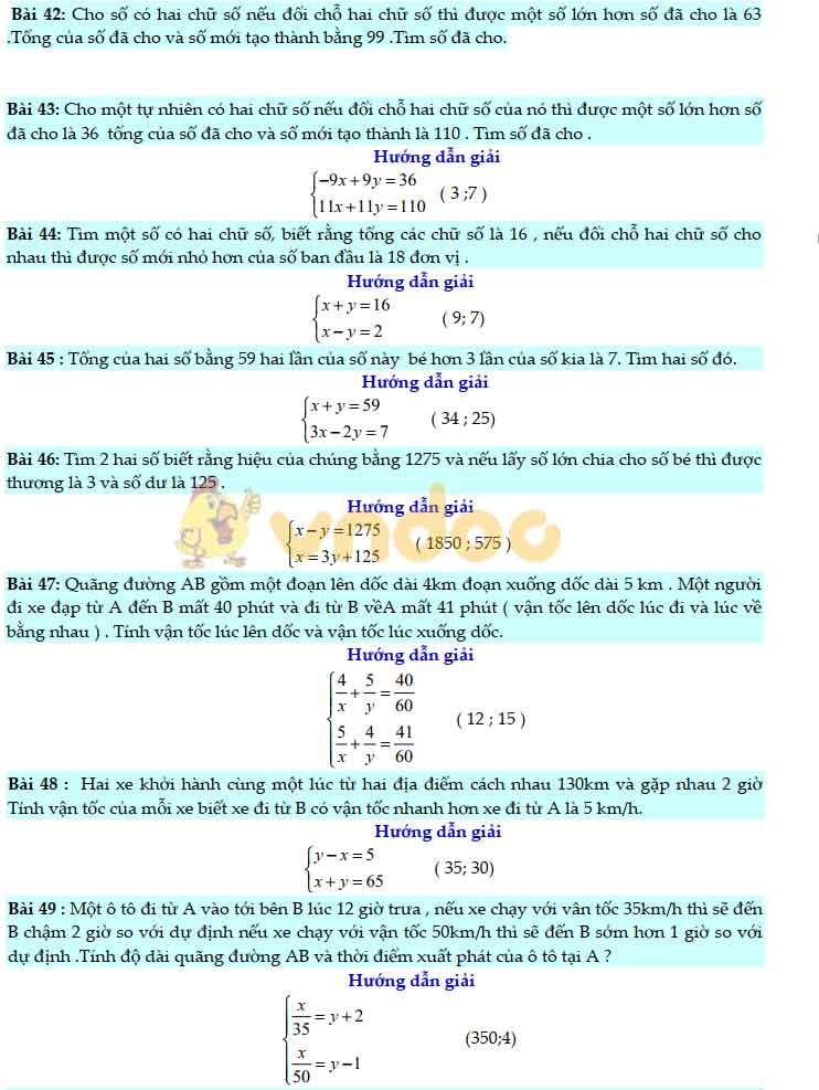 83 bài Toán giải bằng cách lập hệ phương trình