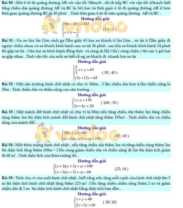 83 bài Toán giải bằng cách lập hệ phương trình