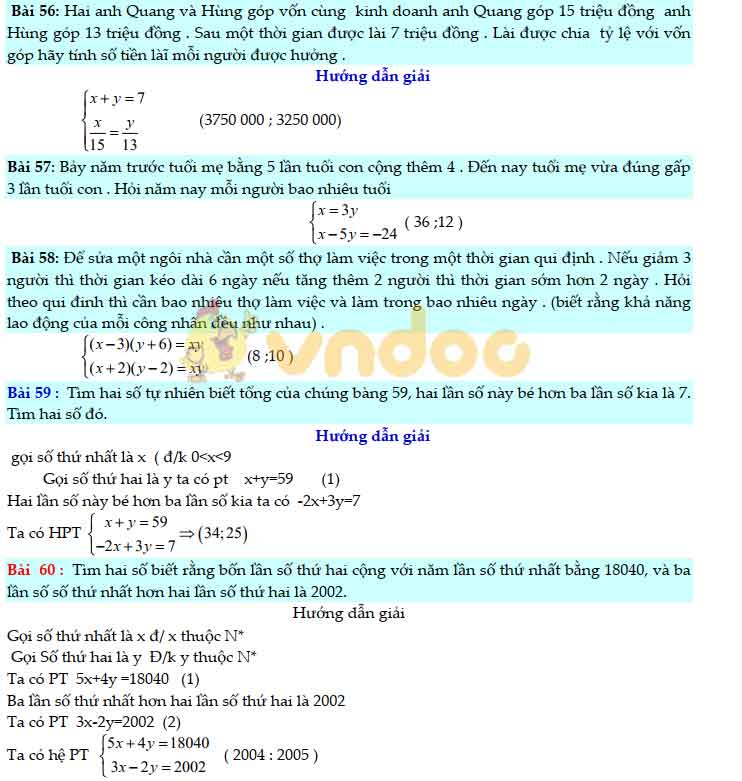 83 bài Toán giải bằng cách lập hệ phương trình