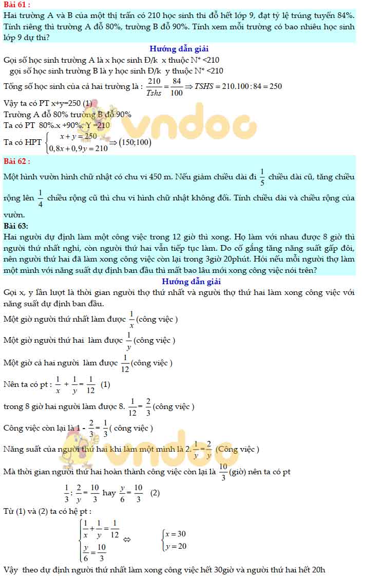 83 bài Toán giải bằng cách lập hệ phương trình