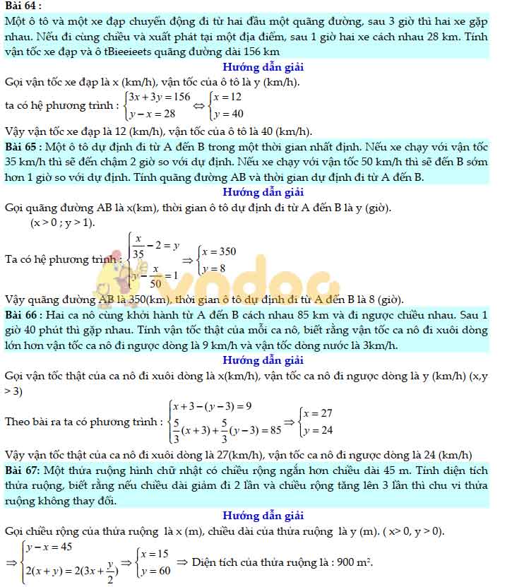 83 bài Toán giải bằng cách lập hệ phương trình