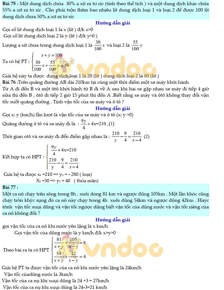 83 bài Toán giải bằng cách lập hệ phương trình