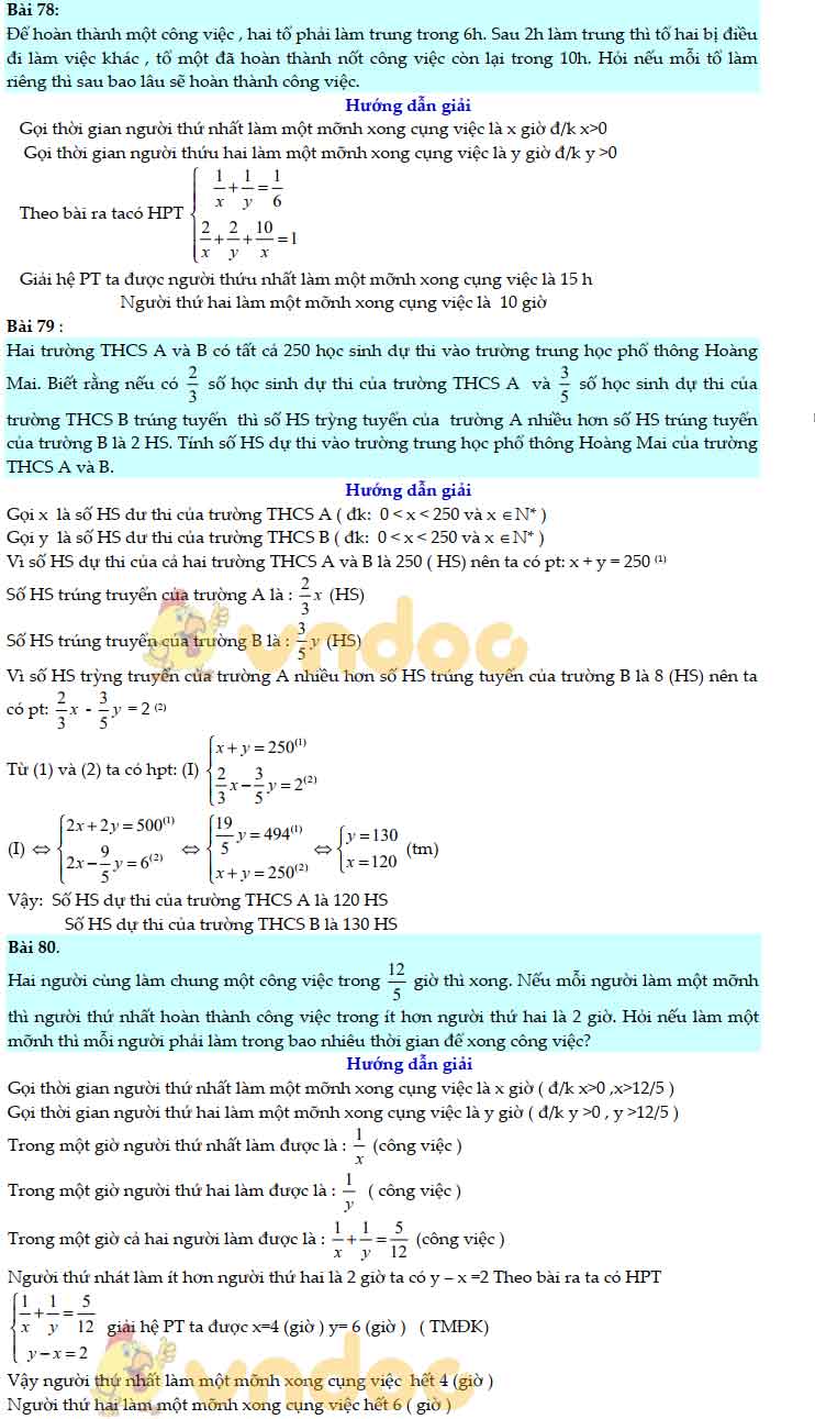 83 bài Toán giải bằng cách lập hệ phương trình