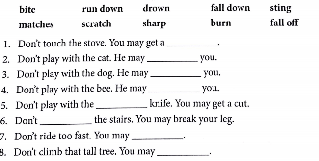 Bài tập từ vựng tiếng Anh lớp 5 Unit 12 Don't ride your bike too fast!