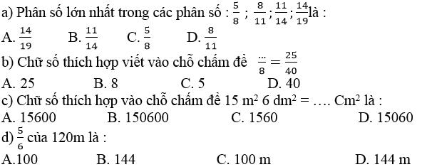 Đề ôn thi giữa học kì 2 môn Toán lớp 4 - Đề 4
